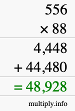 How to calculate 556 times 88 using long multiplication