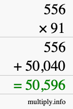 How to calculate 556 times 91 using long multiplication