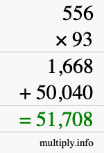 How to calculate 556 times 93 using long multiplication