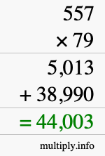 How to calculate 557 times 79 using long multiplication