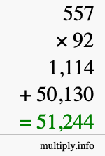 How to calculate 557 times 92 using long multiplication How to calculate 557 times 92 using long multiplication