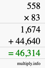 How to calculate 558 times 83 using long multiplication