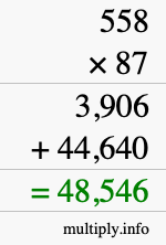 How to calculate 558 times 87 using long multiplication