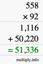 How to calculate 558 times 92 using long multiplication How to calculate 558 times 92 using long multiplication