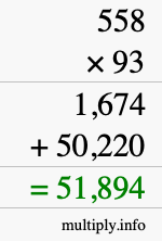How to calculate 558 times 93 using long multiplication