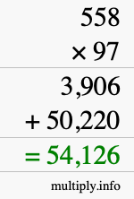 How to calculate 558 times 97 using long multiplication
