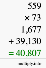 How to calculate 559 times 73 using long multiplication