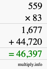 How to calculate 559 times 83 using long multiplication