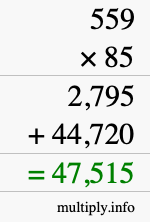 How to calculate 559 times 85 using long multiplication How to calculate 559 times 85 using long multiplication