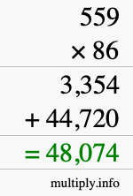 How to calculate 559 times 86 using long multiplication