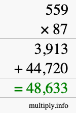 How to calculate 559 times 87 using long multiplication