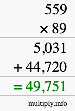 How to calculate 559 times 89 using long multiplication