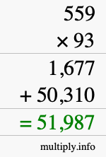 How to calculate 559 times 93 using long multiplication