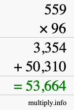 How to calculate 559 times 96 using long multiplication How to calculate 559 times 96 using long multiplication