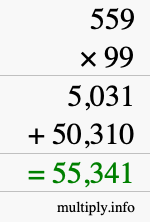 How to calculate 559 times 99 using long multiplication