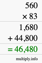 How to calculate 560 times 83 using long multiplication