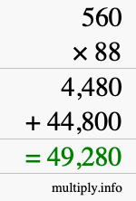How to calculate 560 times 88 using long multiplication