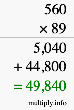 How to calculate 560 times 89 using long multiplication