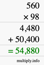 How to calculate 560 times 98 using long multiplication
