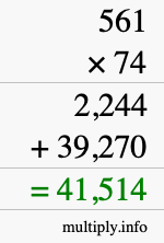 How to calculate 561 times 74 using long multiplication