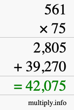 How to calculate 561 times 75 using long multiplication