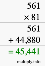 How to calculate 561 times 81 using long multiplication