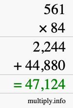 How to calculate 561 times 84 using long multiplication