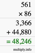 How to calculate 561 times 86 using long multiplication