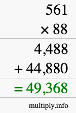 How to calculate 561 times 88 using long multiplication