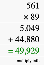 How to calculate 561 times 89 using long multiplication