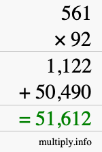 How to calculate 561 times 92 using long multiplication How to calculate 561 times 92 using long multiplication