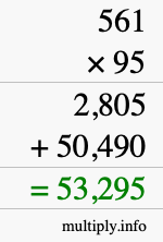 How to calculate 561 times 95 using long multiplication
