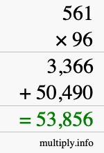 How to calculate 561 times 96 using long multiplication