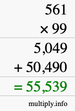 How to calculate 561 times 99 using long multiplication