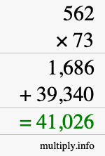 How to calculate 562 times 73 using long multiplication