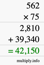 How to calculate 562 times 75 using long multiplication