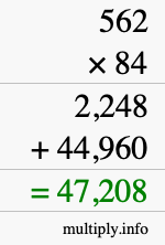 How to calculate 562 times 84 using long multiplication