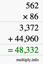 How to calculate 562 times 86 using long multiplication