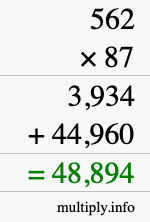 How to calculate 562 times 87 using long multiplication