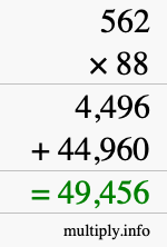 How to calculate 562 times 88 using long multiplication