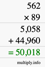 How to calculate 562 times 89 using long multiplication