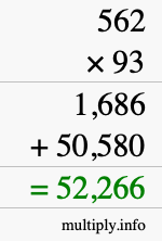 How to calculate 562 times 93 using long multiplication