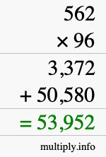 How to calculate 562 times 96 using long multiplication