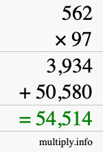 How to calculate 562 times 97 using long multiplication