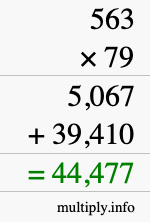 How to calculate 563 times 79 using long multiplication