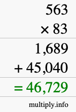 How to calculate 563 times 83 using long multiplication