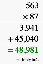 How to calculate 563 times 87 using long multiplication