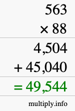 How to calculate 563 times 88 using long multiplication