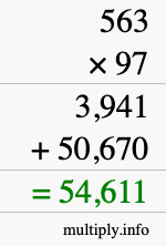 How to calculate 563 times 97 using long multiplication
