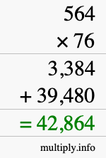 How to calculate 564 times 76 using long multiplication